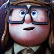 Pixar gif Cartoon boy with glasses in theater