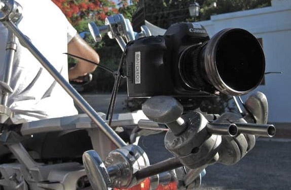 Canon 5D Mark II on C-stand rig