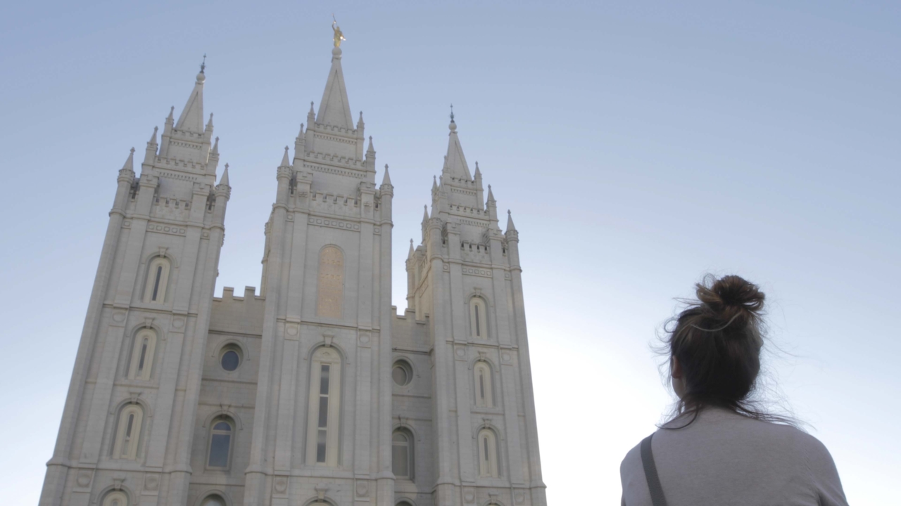Chewed Gum Documentary - Alana Maiello looking up at the Mormon temple