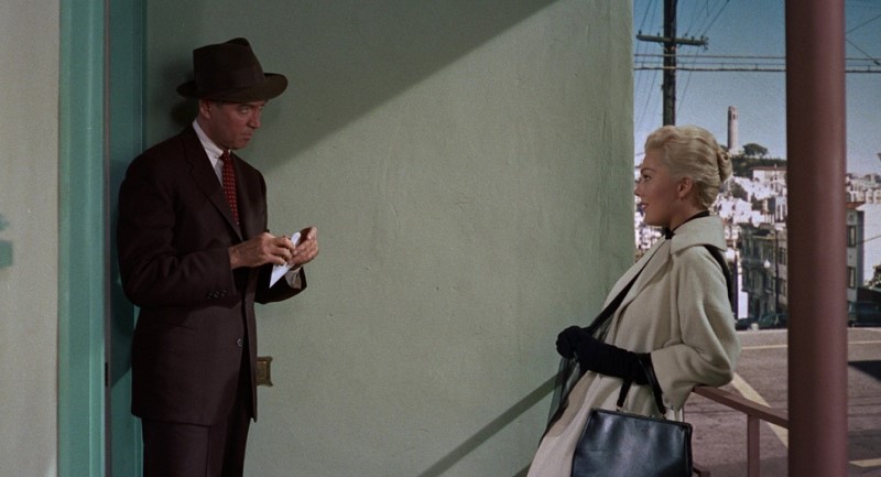 Scottie and Madeleine outside his door - Vertigo (1958) | Alfred J. Hitchcock Productions